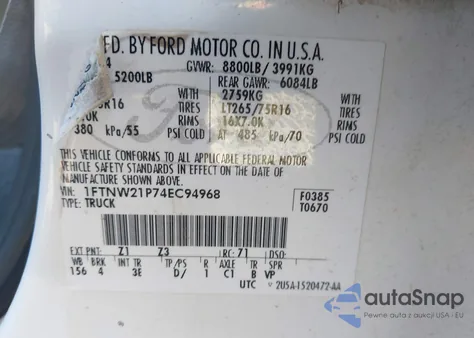 2004 Ford F-250 Lariat/Xl/Xlt from USA, damaged, VIN 1FTNW21P74EC94968